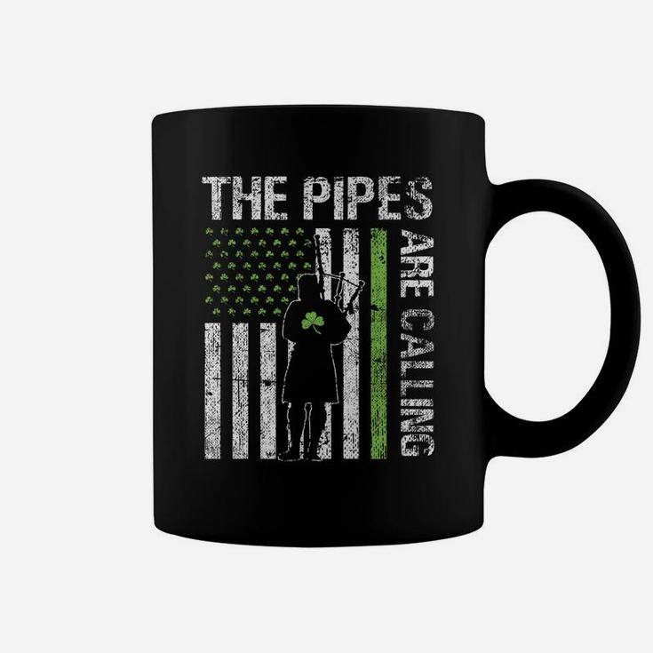 Pipes Are Calling Patricks Day Irish Bagpipe America Flag Coffee Mug