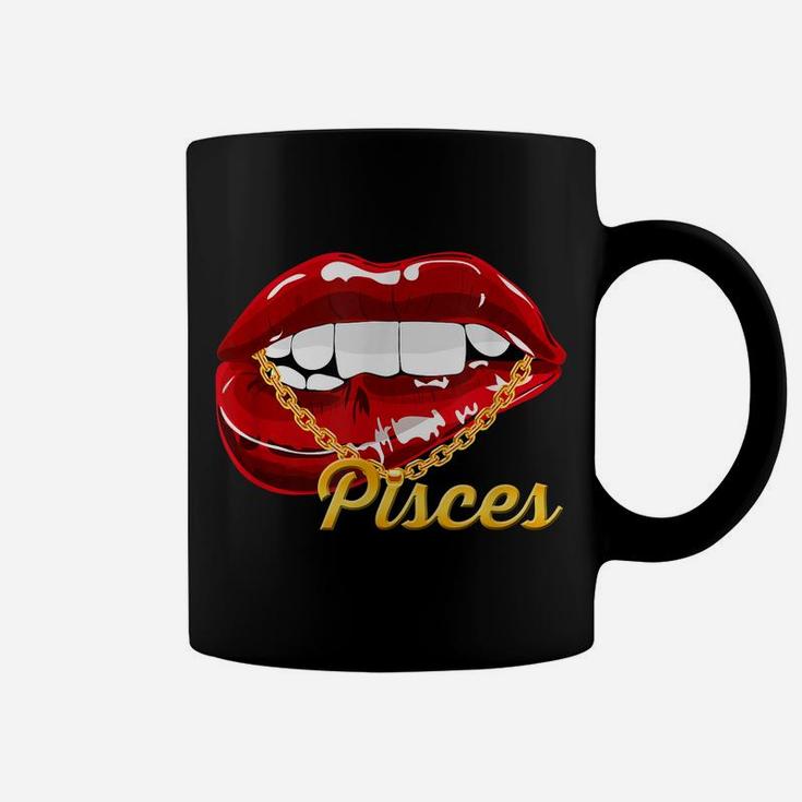 Pisces Girl Juicy Lips Gold Chain Astrology Zodiac Sign Coffee Mug