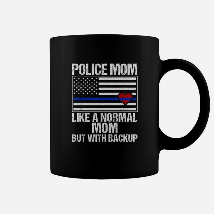 Police Mom Blue Line Flag Heart Coffee Mug