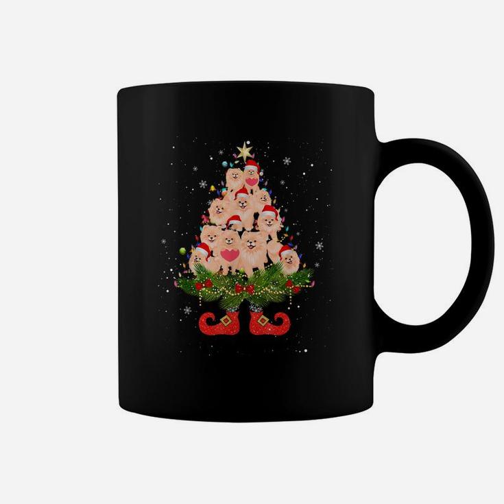 Pomeranian Christmas Tree Lights Funny Santa Hat Dog Lover Coffee Mug