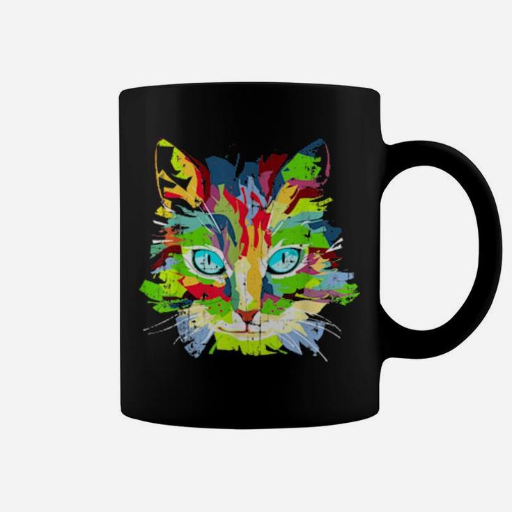 Pop Art Cat Distressed Style Coffee Mug