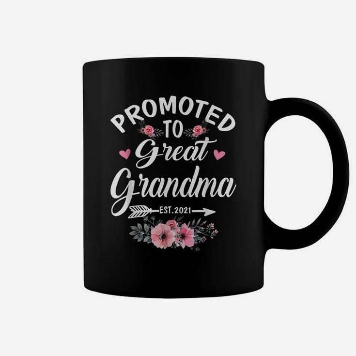 Promoted To Great Grandma Est2021 Tees New Grandma Floral Coffee Mug