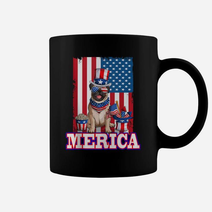 Pug Dad Mom 4Th Of July American Flag Merica Dog Coffee Mug