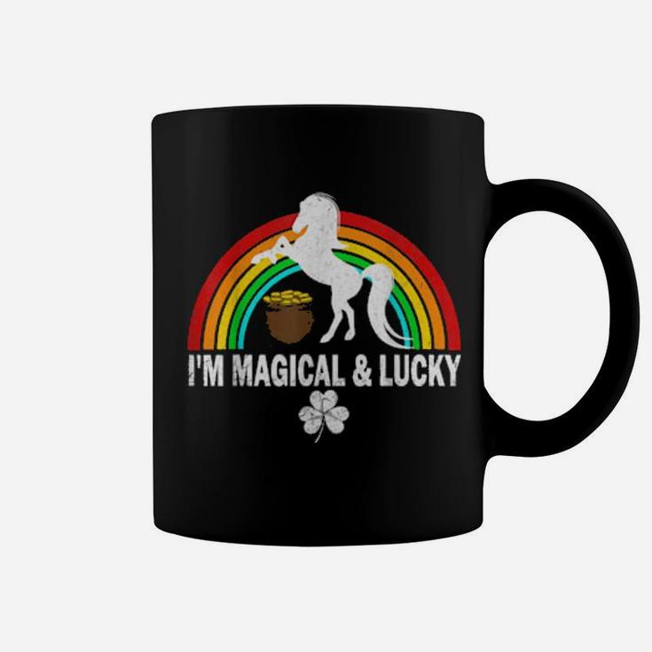 Rainbow I'm Magical And Lucky Irish Unicorn Shamrock Coffee Mug