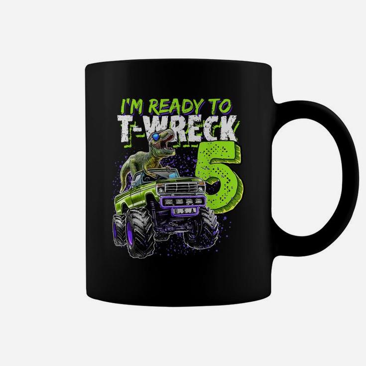 Ready To T-Wreck 5 Dinosaur Monster Truck 5Th Birthday Boys Coffee Mug