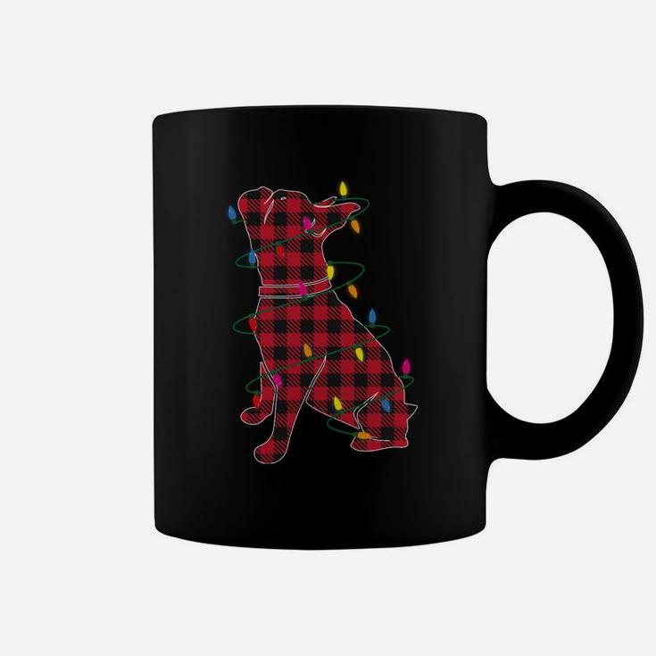 Red & Black Buffalo Plaid French Bulldog Christmas Lights Coffee Mug