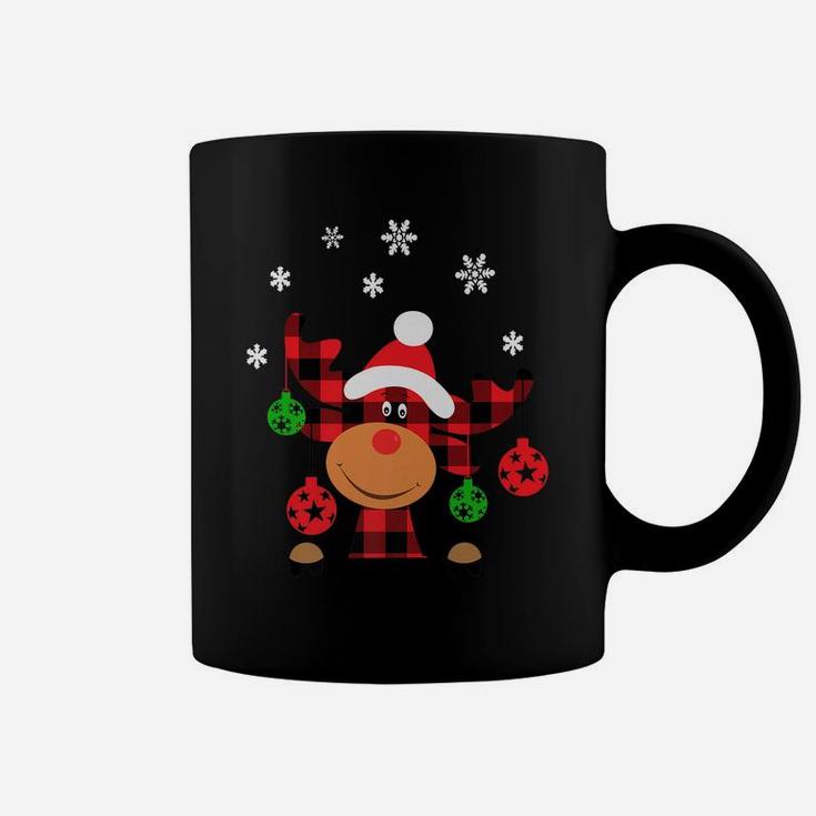 Red Buffalo Check Plaid Reindeer With Christmas Ornaments Coffee Mug