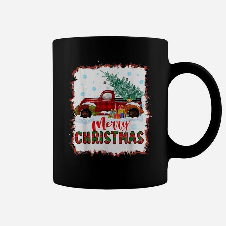 Red Buffalo Plaid Truck Merry Christmas Tree Bleached Print Coffee Mug