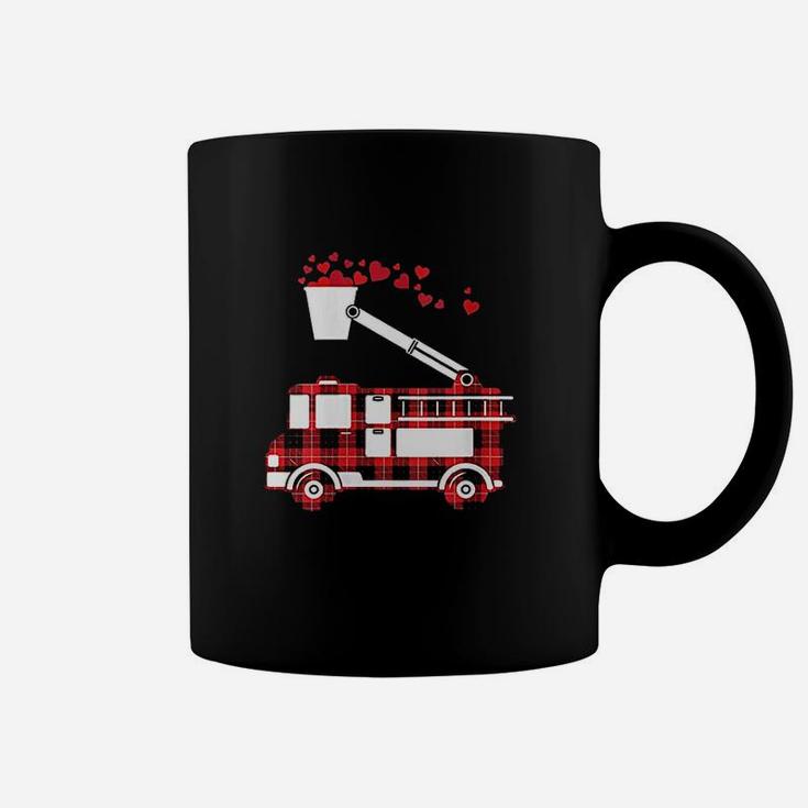 Red Plaid Fire Truck Funny Fireman Valentines Day Gift Coffee Mug