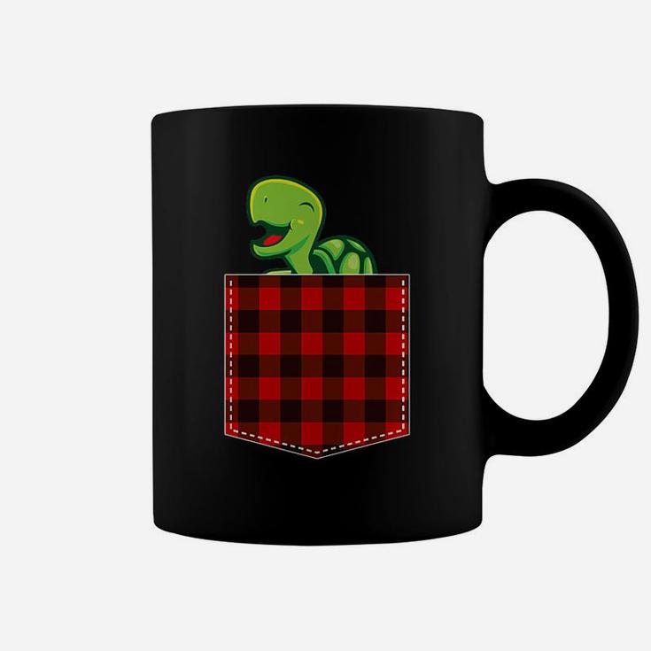 Red Plaid Turtle In Pocket Buffalo Family Pajama Christmas Coffee Mug