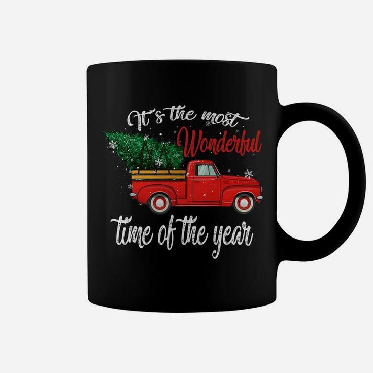 Red Truck Pick Up Christmas Tree Most Wonderful Time Of Year Coffee Mug