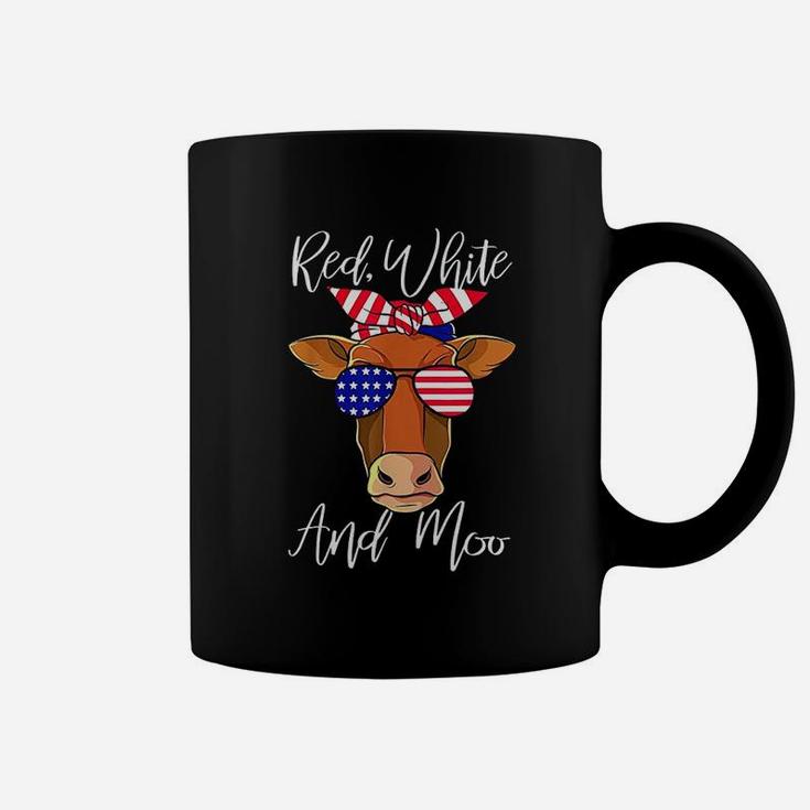 Red White And Moo Patriotic Cow Usa Flag Funny 4Th Of July Coffee Mug