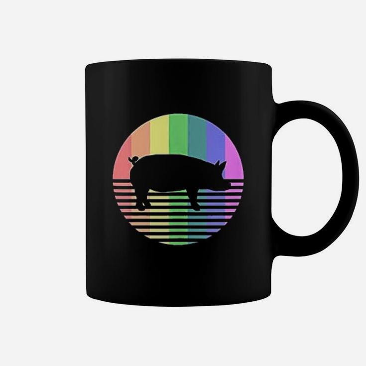 Retro Pig Rainbow Pig Farm Animal Coffee Mug
