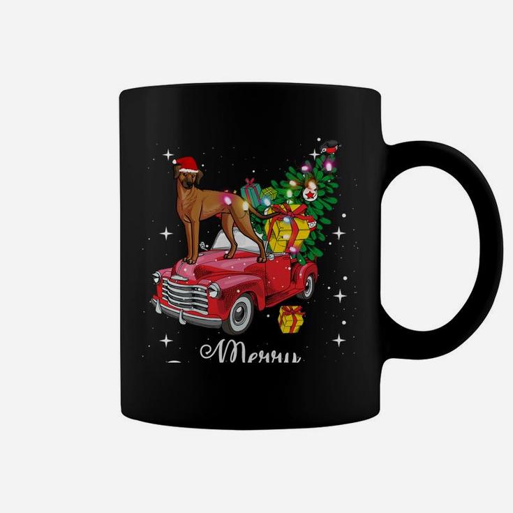 Rhodesian Ridgeback Ride Red Truck Christmas Funny Dog Sweatshirt Coffee Mug