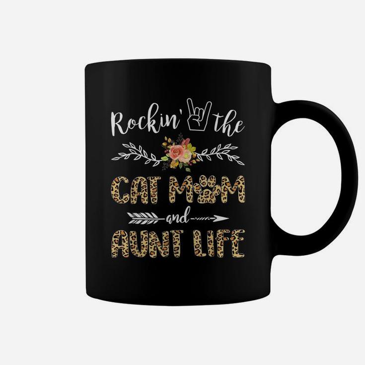 Rockin' The Cat Mom And Aunt Life Leopard Print Cat Lovers Coffee Mug