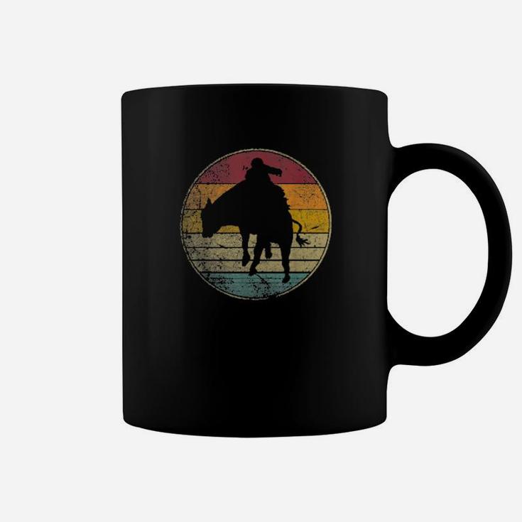 Rodeo Cowboy Bull Riding Vintage Retro Silhouette Distressed Coffee Mug