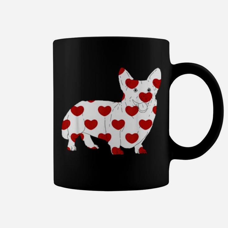 Romantic Corgi Dog With Red Hearts Print Valentines Day Coffee Mug