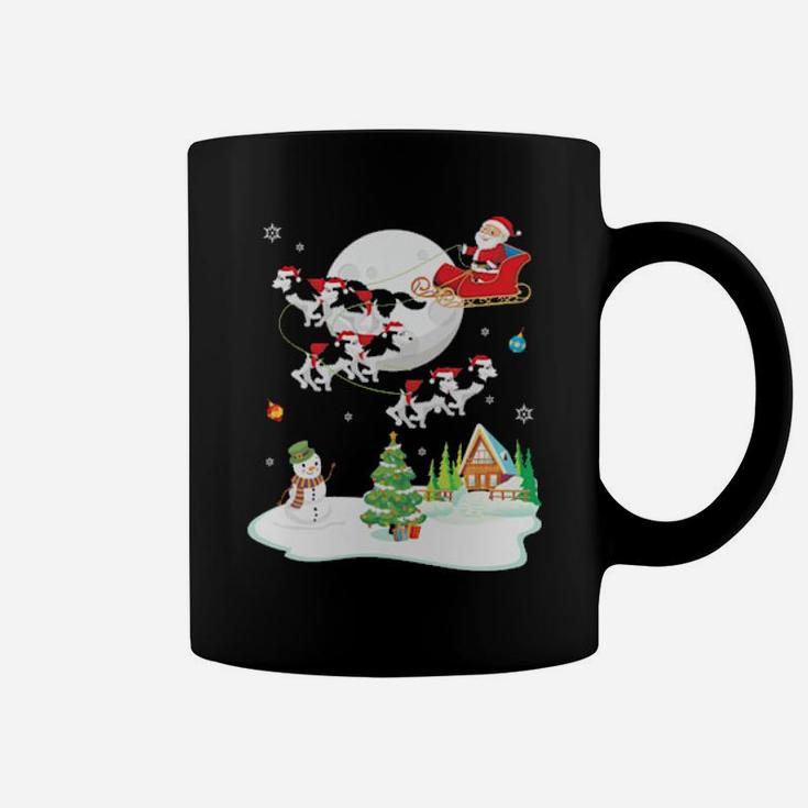 Santa Claus And Husky Dogs Snowman Dancing Noel Coffee Mug