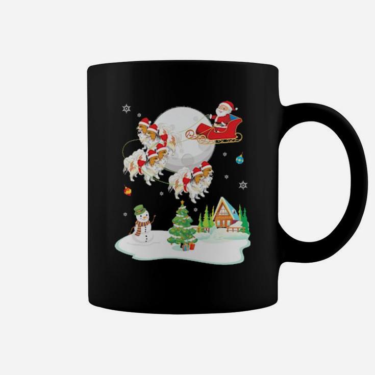 Santa Claus And Papillon Dogs Snowman Dance Noel  Snow Coffee Mug