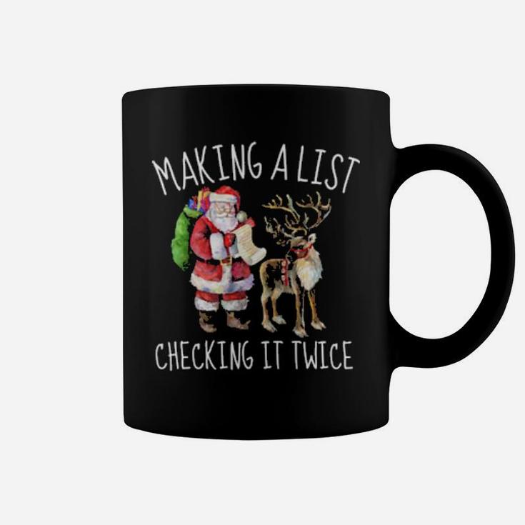 Santa Claus & Reindeer With Santa Making A List Cute Coffee Mug