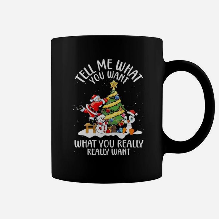 Santa Claus And Snowman Penguin Tell Me Coffee Mug