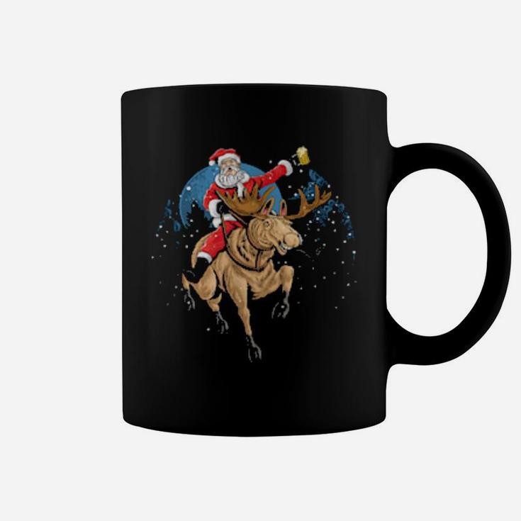 Santa Claus Drinking A Beer While Riding A Moose Coffee Mug