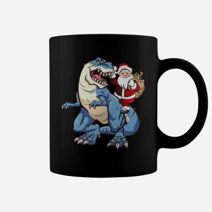 Santa Riding Dinosaur T Rex Christmas Gift Xmas Coffee Mug