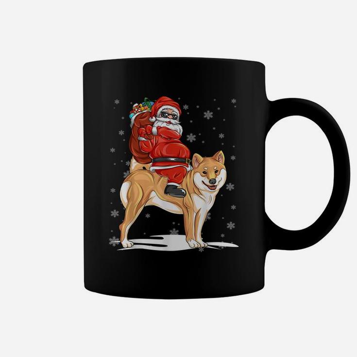 Santa Riding Shiba Inu Dog With Hat Claus Christmas Shiba In Coffee Mug