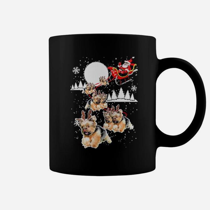 Santa Yorkie Sled T-Shirt Santas Sleigh Tee Shirt Coffee Mug
