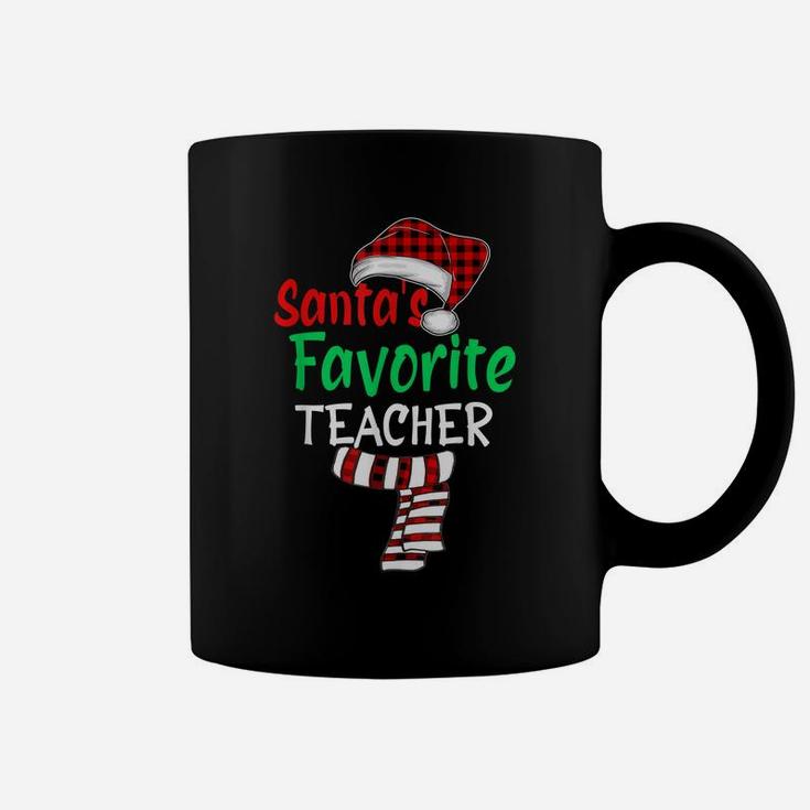 Santa's Favorite Teacher Funny Christmas Santa Red Plaid Coffee Mug