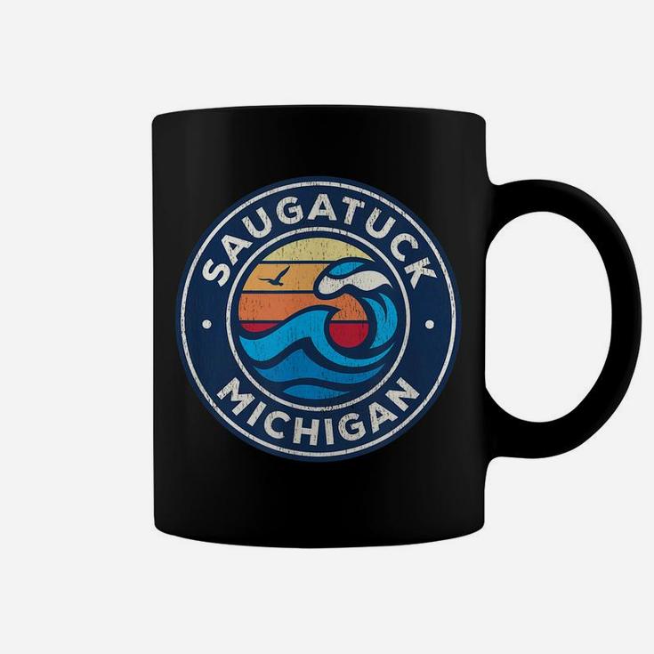 Saugatuck Michigan Mi Vintage Nautical Waves Design Coffee Mug