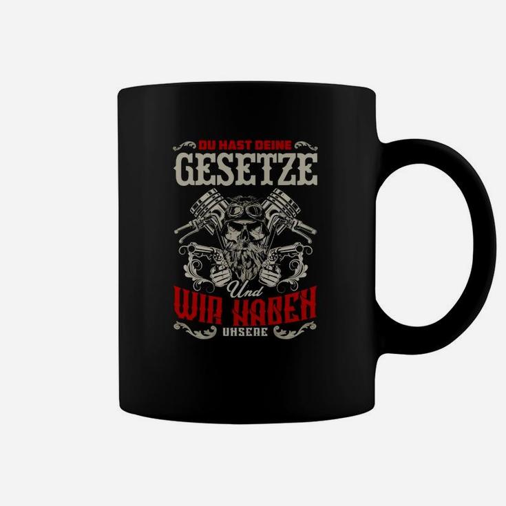 Schwarzes Motorrad Tassen Gesetze und Waren, Biker-Design Tee