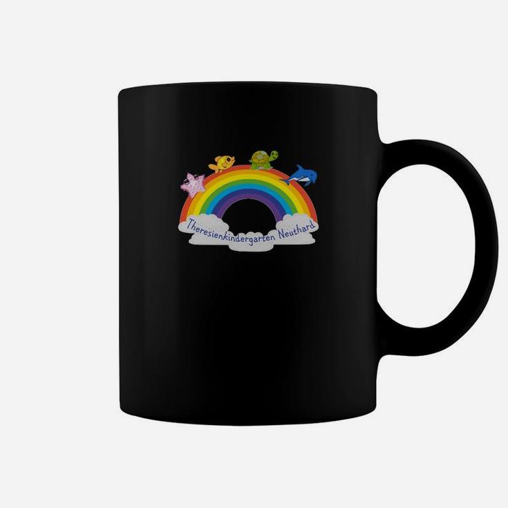 Schwarzes Tassen mit Regenbogen & Cartoon-Tiermotiv