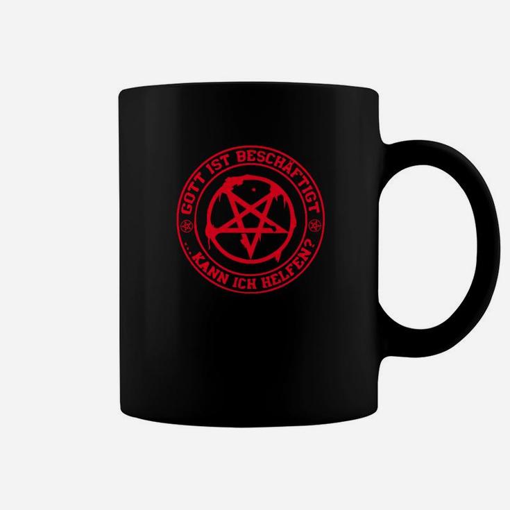 Schwarzes Tassen Rotes Pentagramm & Spruch, Okkulte Mode