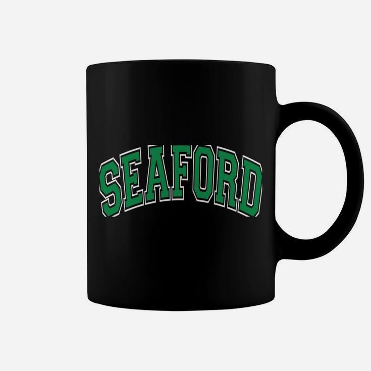 Seaford Ny Varsity Style Green Text Coffee Mug