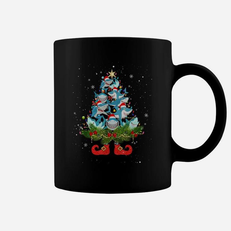 Sharks Christmas Tree Lights Funny Santa Hat Lover Coffee Mug
