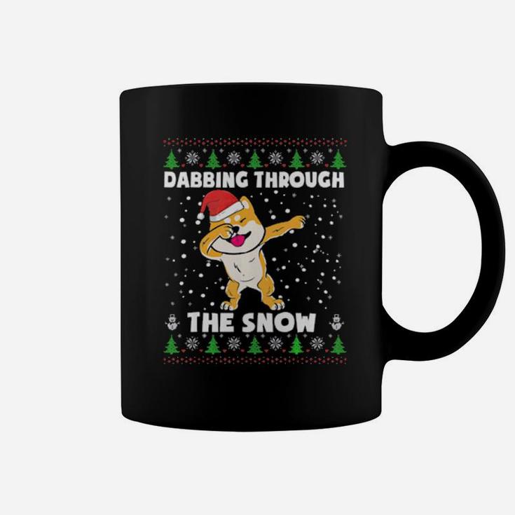 Shiba Inu Dabbing Through The Snow Ugly Xmas Gift Coffee Mug