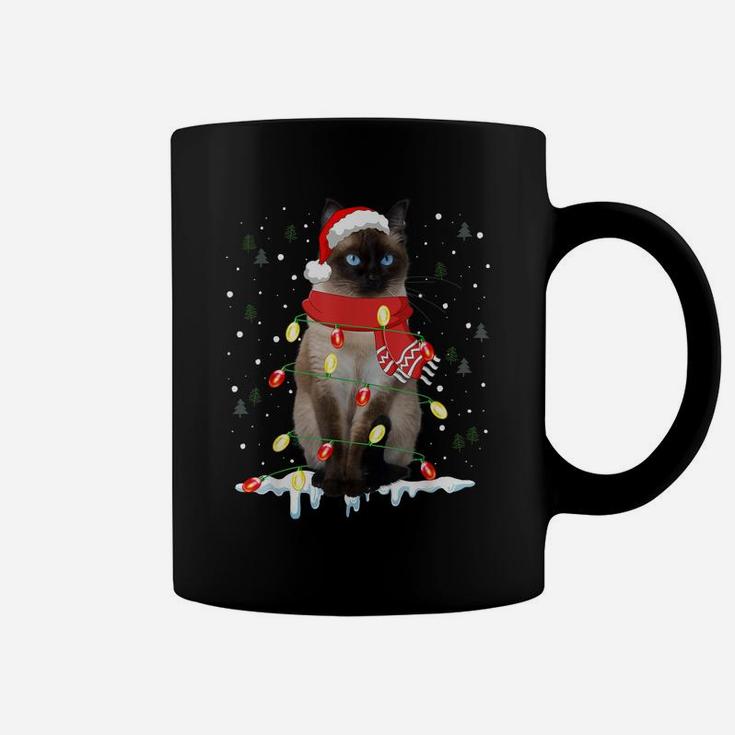 Siamese Cat In Santa Hat Xmas Lights Funny Christmas Gift Coffee Mug