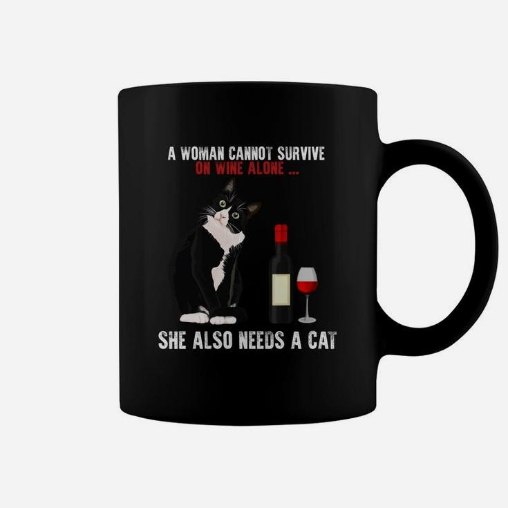 Siamese Cats A Women Cannot Survive On Wine Alone She Also Need Cats Coffee Mug