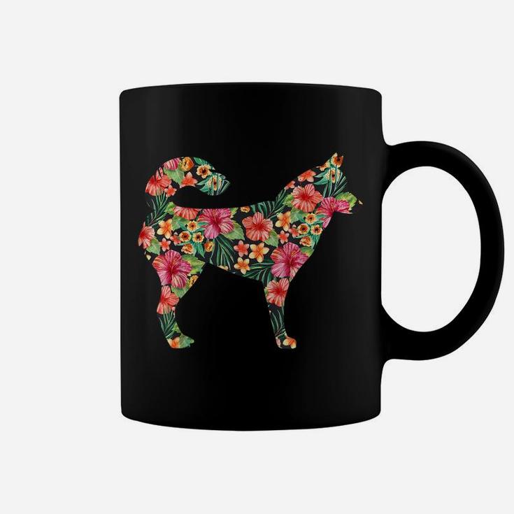 Siberian Husky Flower Funny Dog Silhouette Floral Gift Women Coffee Mug
