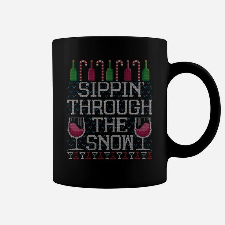 Sippin Through The Snow Red Wine Ugly Christmas Sweater Sweatshirt Coffee Mug