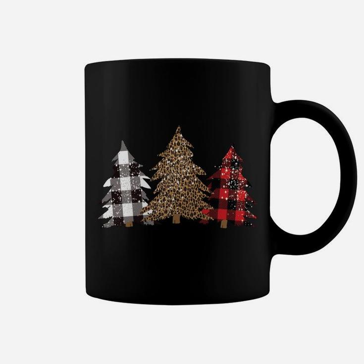 Snowy Trees Leopard Buffalo Plaid Print Cute Merry Christmas Coffee Mug