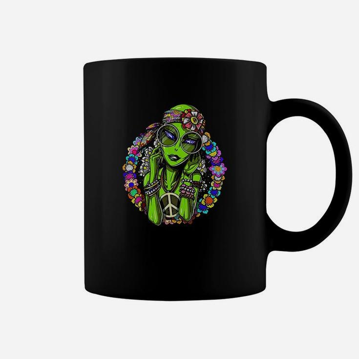 Space Alien Hippie Funny  Floral Peace Science Fiction Women Coffee Mug