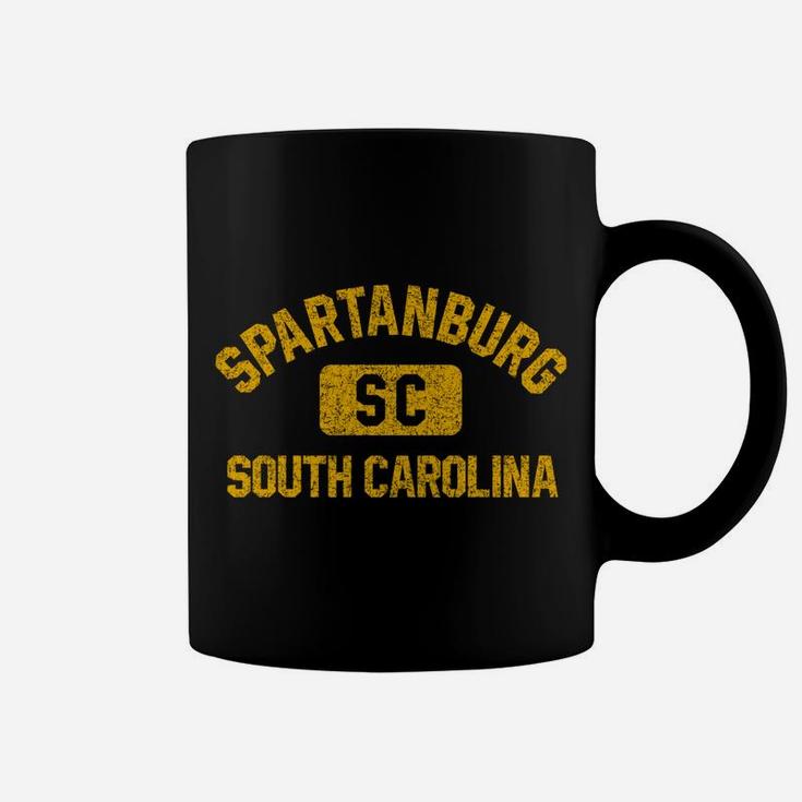 Spartanburg Sc South Carolina Gym Style Distress Amber Print Coffee Mug