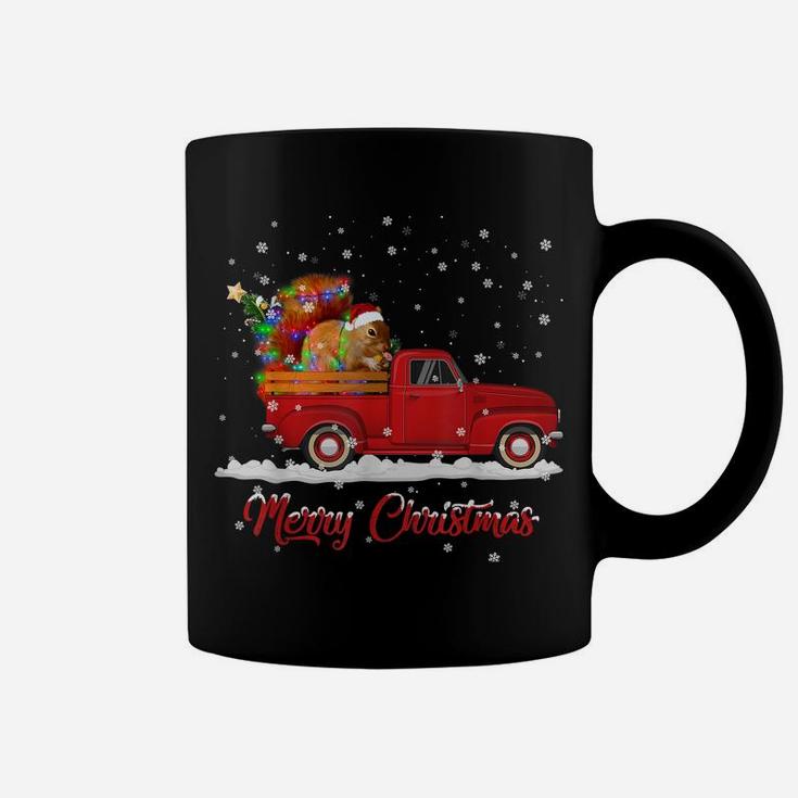 Squirrel Animal Riding Red Truck Christmas Coffee Mug