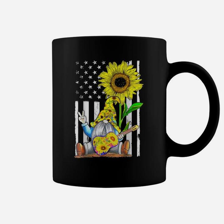 Sunflower Gnome Playing Guitar Hippie American Flag Plussize Coffee Mug