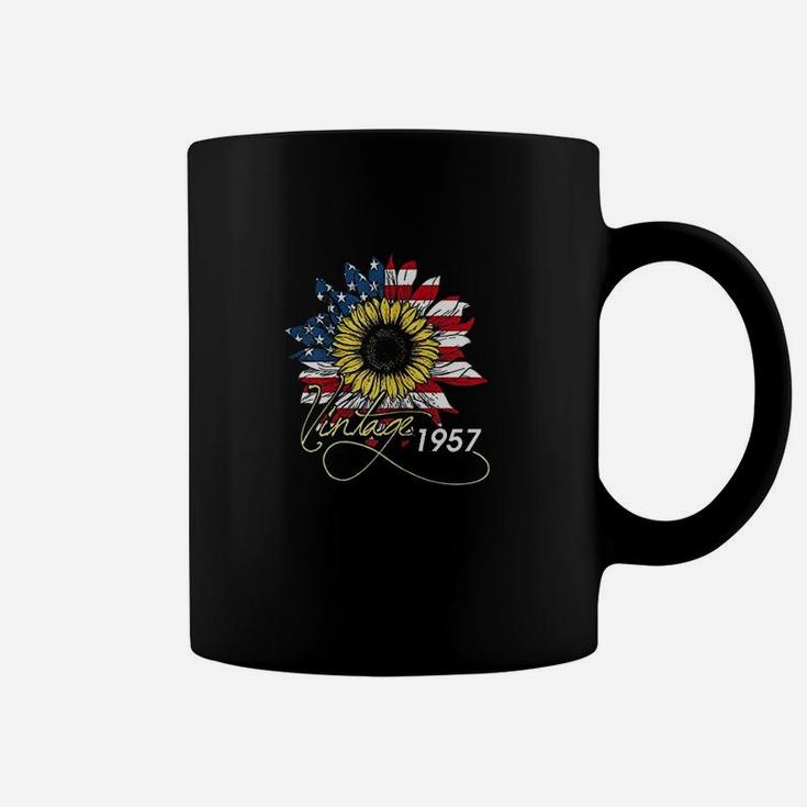 Sunflower Vintage Born In 1957 American Flag Coffee Mug