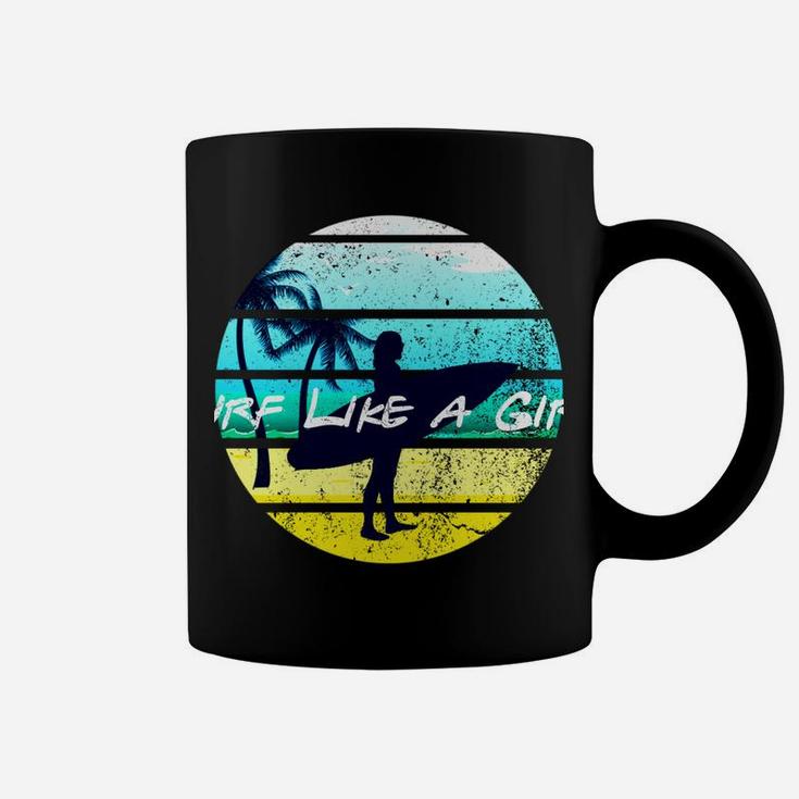 Surf Like A Girl Summer Beach Girl With Surfboard 80S Retro Coffee Mug