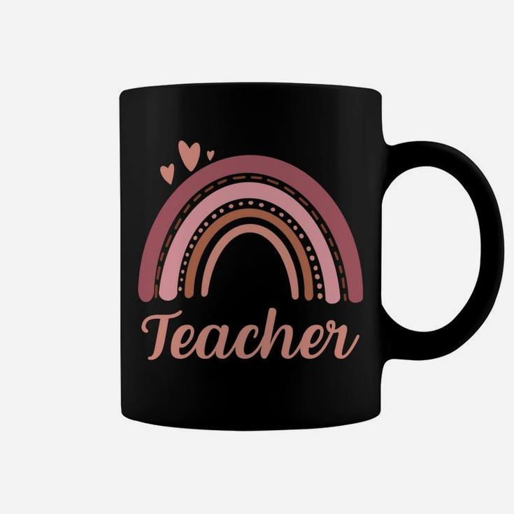 Teacher Vintage Boho Rainbow Teacher Love Hearts Sweatshirt Coffee Mug