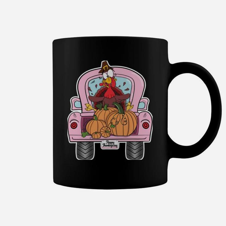 Thanksgiving, Turkey, Vintage, Pink, Truck, Pumpkins, Funny Coffee Mug